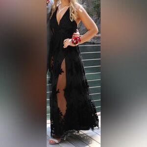 Black w/ Sheer Floral Maxi Dress